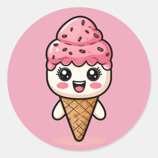 Cartoon Ice Creme Cone Runder Aufkleber (Vorderseite)