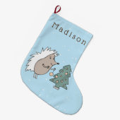 Cartoon Igel und Baum Großer Weihnachtsstrumpf (Vorderansicht (hängend))