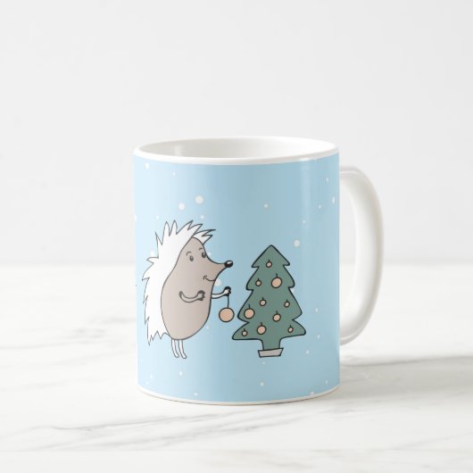 Cartoon Igel und Baum Weihnachten Kaffeetasse (VorderseiteRechts)