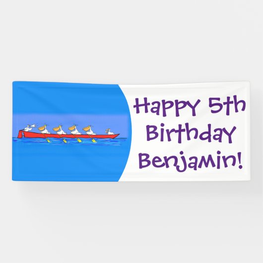 Cartoon-Illustration des Funny pelican Ruderteams Banner (Horizontal)