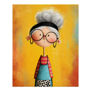 Cartoon Illustration einer Frau oder Großmutter Poster