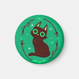 Cartoon-Illustration einer schwarzen Halloween-Kat Magnet