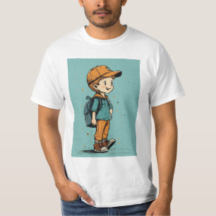 Cartoon Illustration eines Jungen mit Backpac T-Shirt
