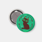 Cartoon Illustration eines Schwarzen Katzen Hallow Magnet (Vorderseite/Rückseite)