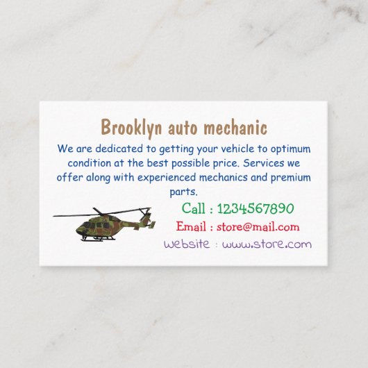 Cartoon-Illustration für Armeehubschrauber Visitenkarte (Vorderseite)
