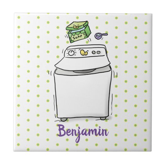 Cartoon-Illustration für die niedliche Waschmaschi Fliese (Vorderseite)