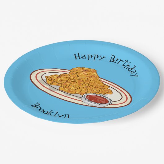 Cartoon-Illustration für gefrorenes Huhn Pappteller (Schrägansicht)