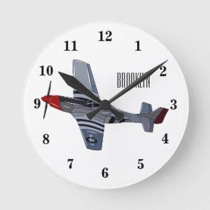 Cartoon-Illustration für Kampfbomber Runde Wanduhr