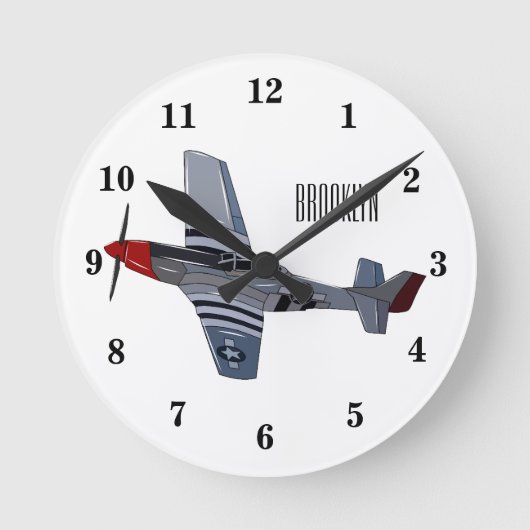 Cartoon-Illustration für Kampfbomber Runde Wanduhr (Vorderseite)