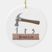 Cartoon-Illustration für niedliche, lustige Hammer Keramik Ornament (Hinten)