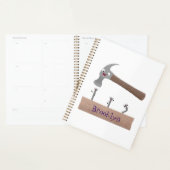 Cartoon-Illustration für niedliche, lustige Hammer Planer (Anzeige)