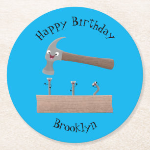 Cartoon-Illustration für niedliche, lustige Hammer Runder Pappuntersetzer