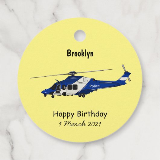 Cartoon-Illustration für Polizeihubschrauber Geschenkanhänger (Rückseite)