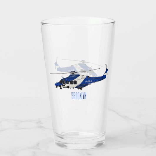 Cartoon-Illustration für Polizeihubschrauber Glas (Rückseite)