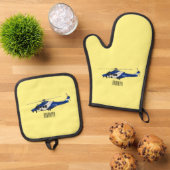 Cartoon-Illustration für Polizeihubschrauber Ofenhandschuh & Topflappen-Set (Oben Unten)