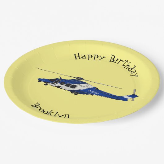 Cartoon-Illustration für Polizeihubschrauber Pappteller (Schrägansicht)