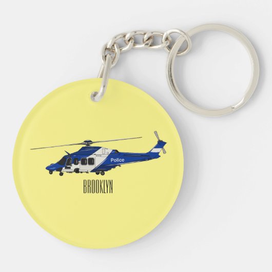 Cartoon-Illustration für Polizeihubschrauber Schlüsselanhänger (Rückseite)