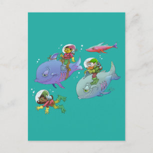 Cartoon-Illustration Gnomes und dort Fischfreunde Postkarte
