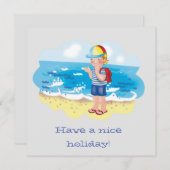 Cartoon Illustration - Junge am Strand Feiertagskarte (Vorne/Hinten)
