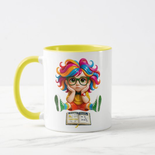 Cartoon-Illustration Regenbogen-Nerd-Kind Tasse (Links)