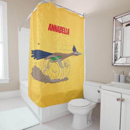 Cartoon-Illustration von Funny Roadrunner Duschvorhang (Beispiel)