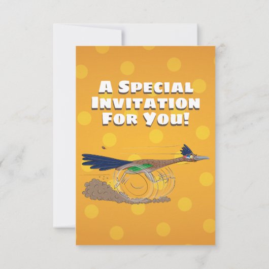 Cartoon-Illustration von Funny Roadrunner Einladung (Rückseite)