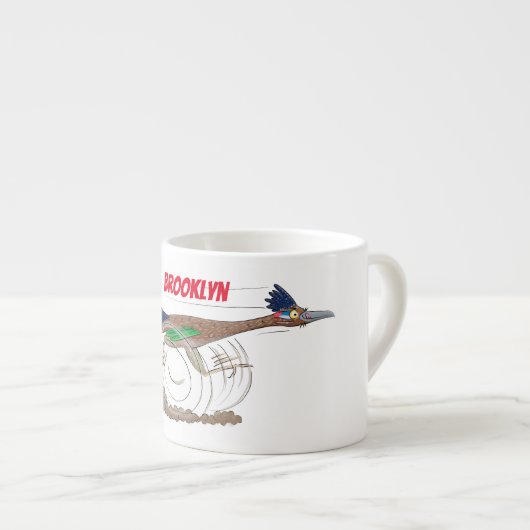 Cartoon-Illustration von Funny Roadrunner Espressotasse (Vorderseite Rechts)