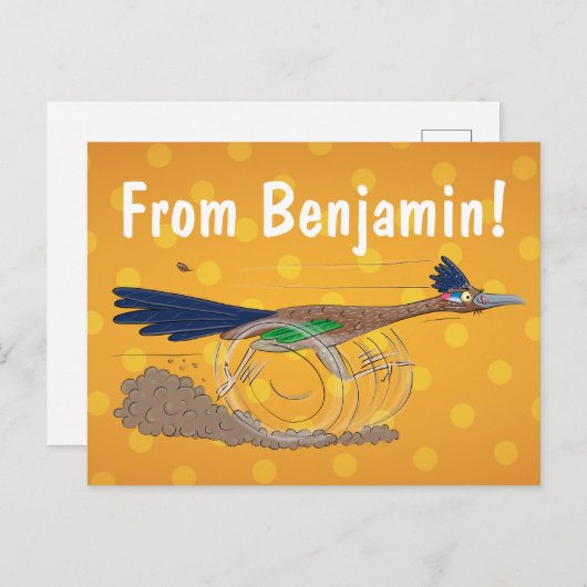 Cartoon-Illustration von Funny Roadrunner Postkarte (Vorne/Hinten)