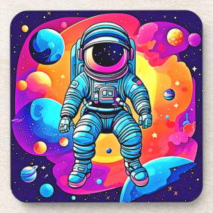 Cartoon im pulsierenden Weltraum Kunst: Astronaut Getränkeuntersetzer