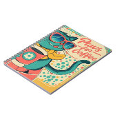 Cartoon im Retro-Stil mit überdimensionalem Sonnen Notizblock (Linke Seite)