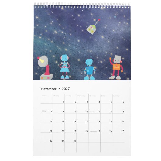 Cartoon im Weltraumkalender Kalender (Nov 2027)