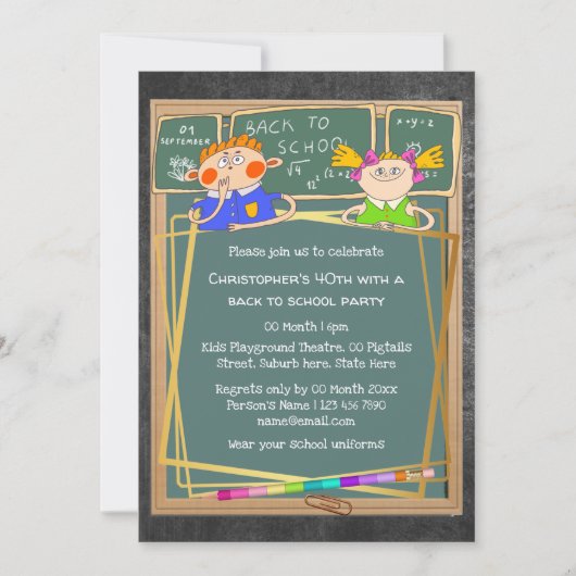 Cartoon in der Schule Kinder Party Einladung (Vorderseite)