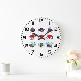 Cartoon Insekten Funny Bees Ladybugs Spiders Große Wanduhr