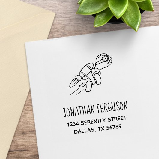Cartoon Jetpack Turtle-Adresse Gummistempel