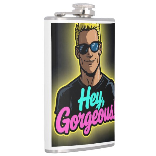 Cartoon Johnny Bravo–Style Character Flachmann (Rechts)