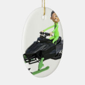 Cartoon-Junge auf einem Snowmobile Keramik Ornament (Rechts)