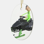 Cartoon-Junge auf einem Snowmobile Keramik Ornament (Links)