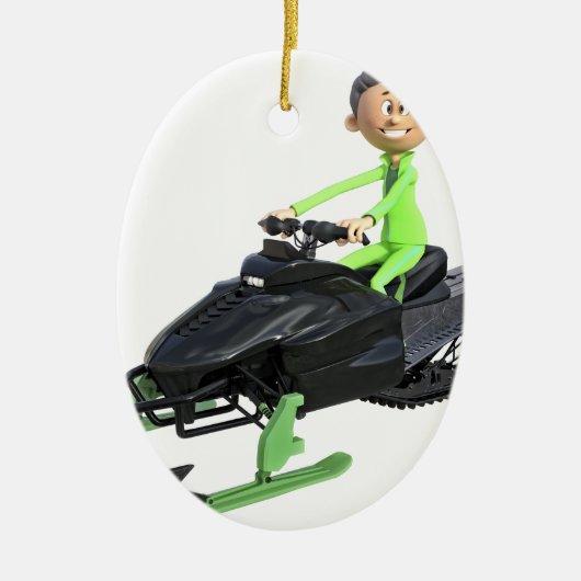 Cartoon-Junge auf einem Snowmobile Keramik Ornament (Vorne)