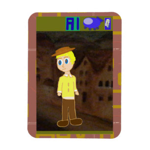 Cartoon-Junge betrachtet Raumschiff Magnet