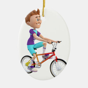 Cartoon-Junge, der ein Fahrrad reitet Keramik Ornament