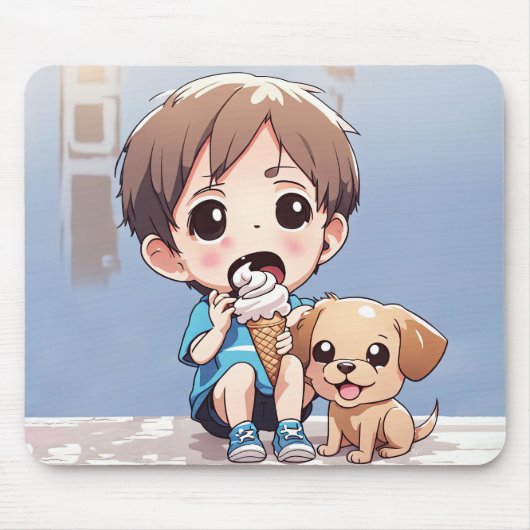 Cartoon Junge mit Eiscreme Mousepad (Vorne)