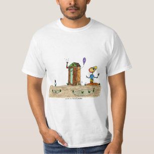 Cartoon Junge schaut auf den Außenballon T-Shirt