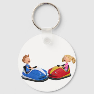Cartoon Junge und Mädchen in Bumper Cars Schlüsselanhänger