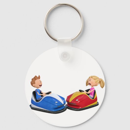 Cartoon Junge und Mädchen in Bumper Cars Schlüsselanhänger (Vorderseite)