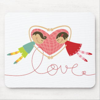 Cartoon-Junge und Mädchen in LiebeValentine Mousepad