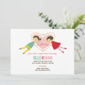 Cartoon-Jungen-Mädchen-Liebe-Herz verbindet Einladung (Stehend Vorderseite)