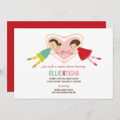 Cartoon-Jungen-Mädchen-Liebe-Herz verbindet Einladung (Vorne/Hinten)