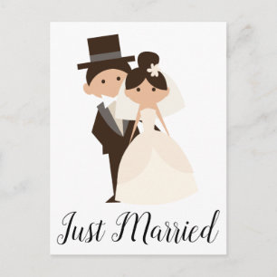 Cartoon Just Married Bride & Groom Wedding Ankündigungspostkarte