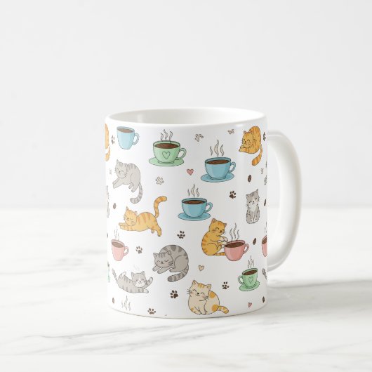 Cartoon Kaffee und Katzen Muster Tasse (VorderseiteRechts)