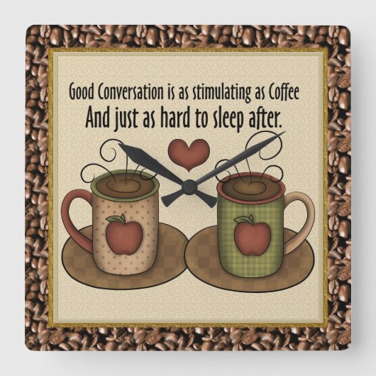 Cartoon-Kaffeemaschine Quadratische Wanduhr (Vorderseite)